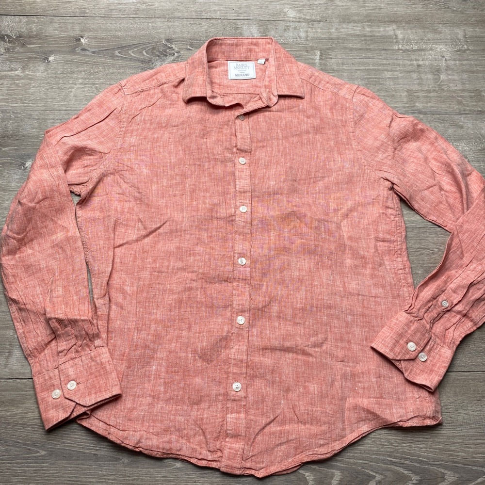 Baird McNutt Shirt Mens Small Coral Orange 100% Linen Button Down Murano